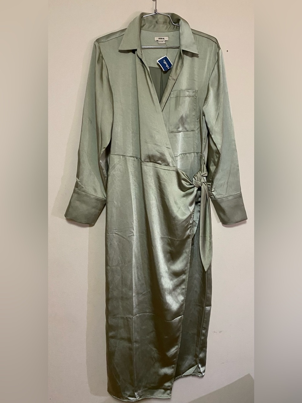 Jason Wu Satin Wrap-Style Midi Dress in Sage